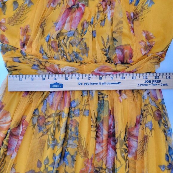 Candalite Maxi Dress Womens S Mustard Yellow Gold Floral Sheer Sleeveless Fairy - Picture 12 of 13
